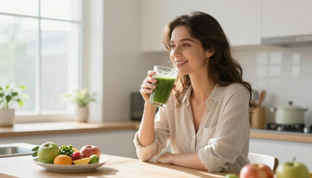 person enjoying healthy breakfast smoothie