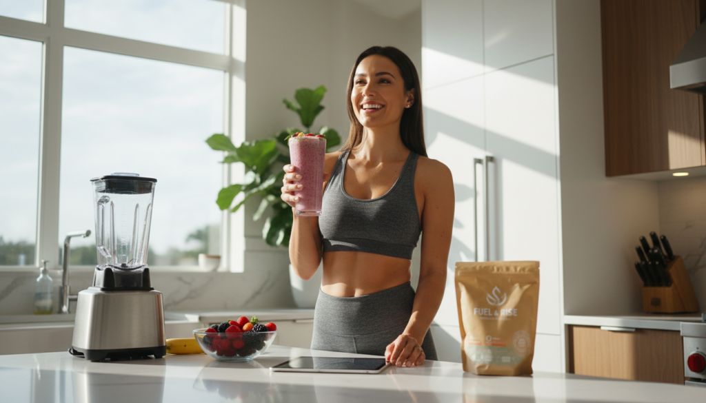 person enjoying protein smoothie with success