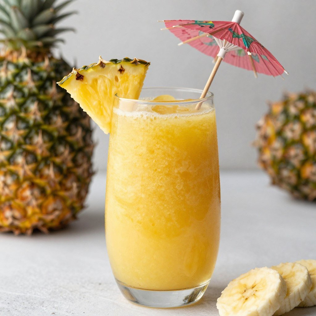 pineapple banana smoothie with tropical garnish
