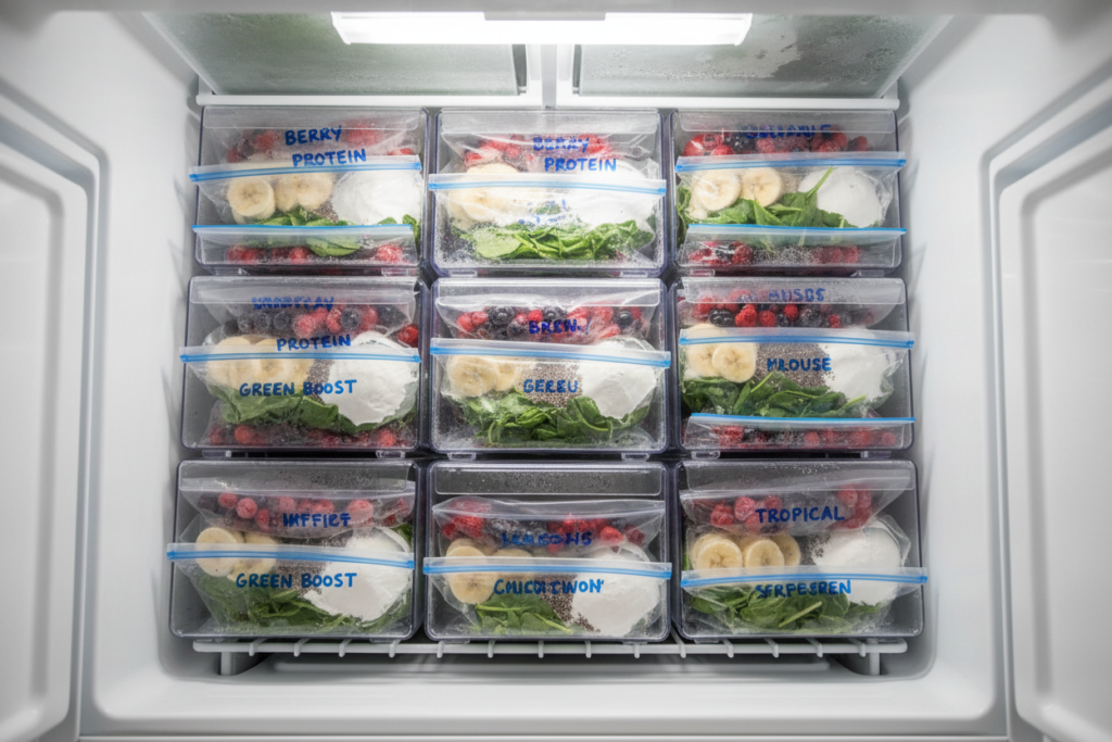 pre-portioned smoothie ingredients in freezer bags