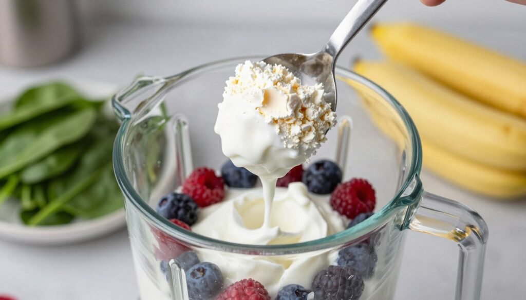 protein powder and greek yogurt for healthy smoothie protein powder and greek yogurt for healthy smoothie