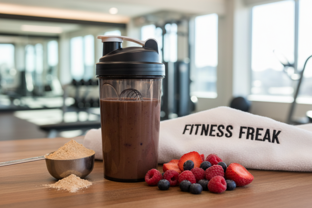 protein smoothie with frozen fruit and protein powder