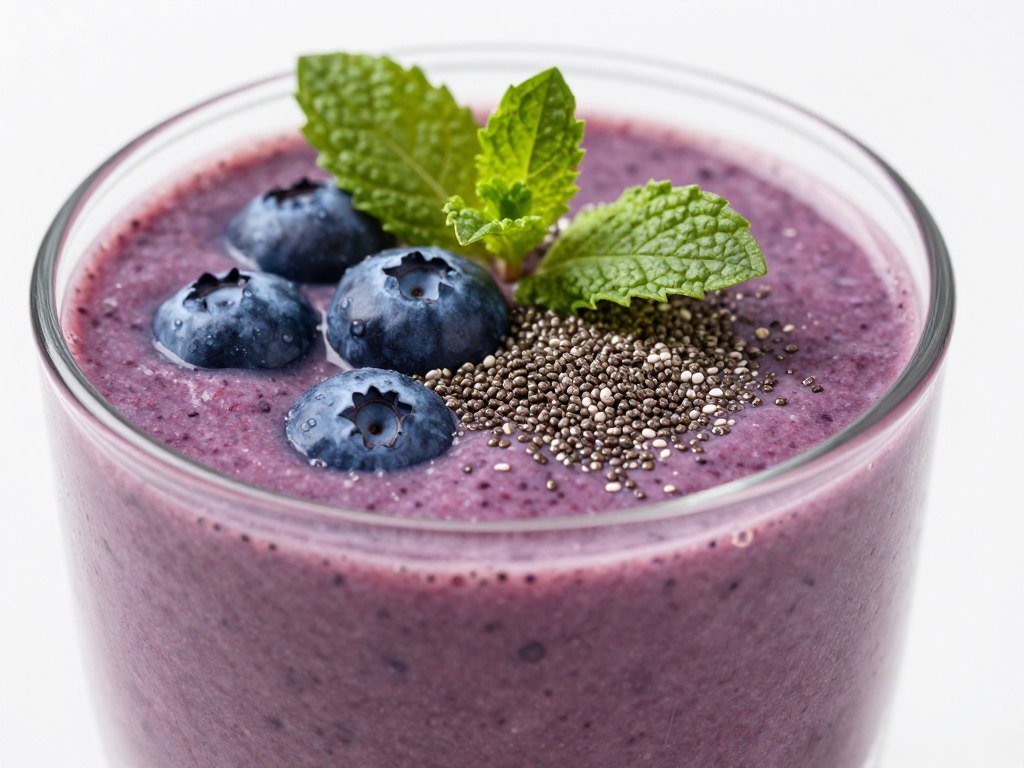 purple berry smoothie with fresh blueberries on top