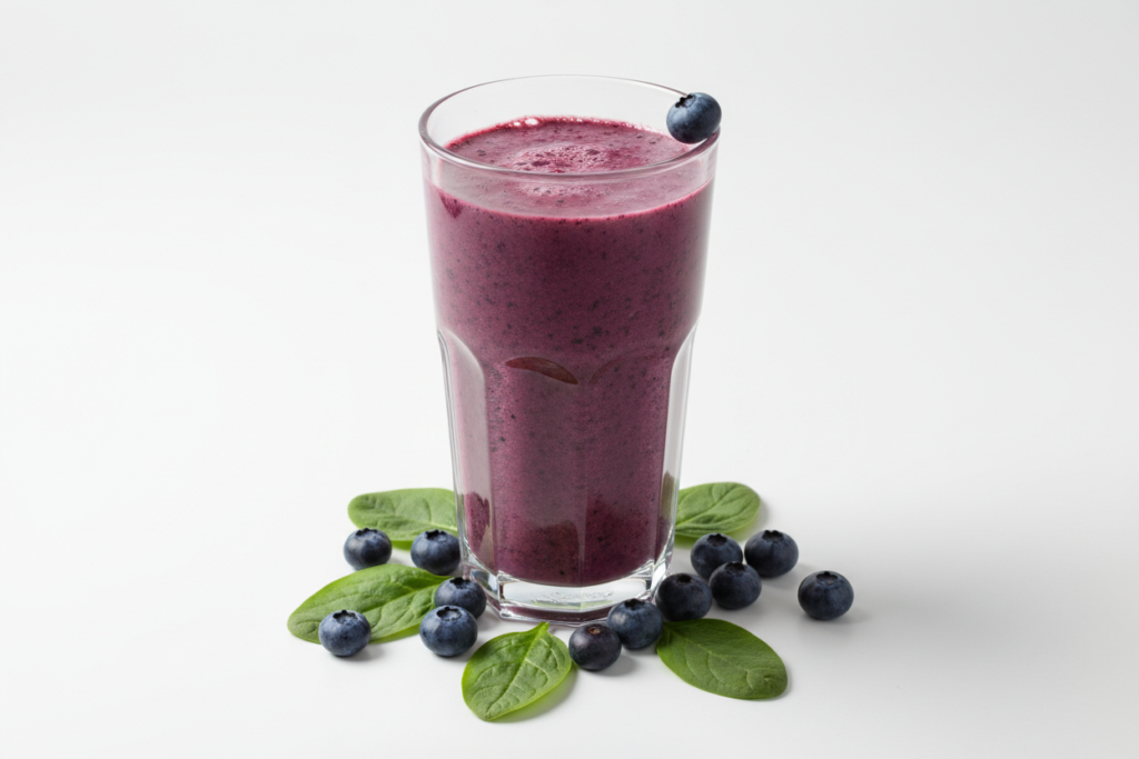 purple smoothie with blueberries and spinach