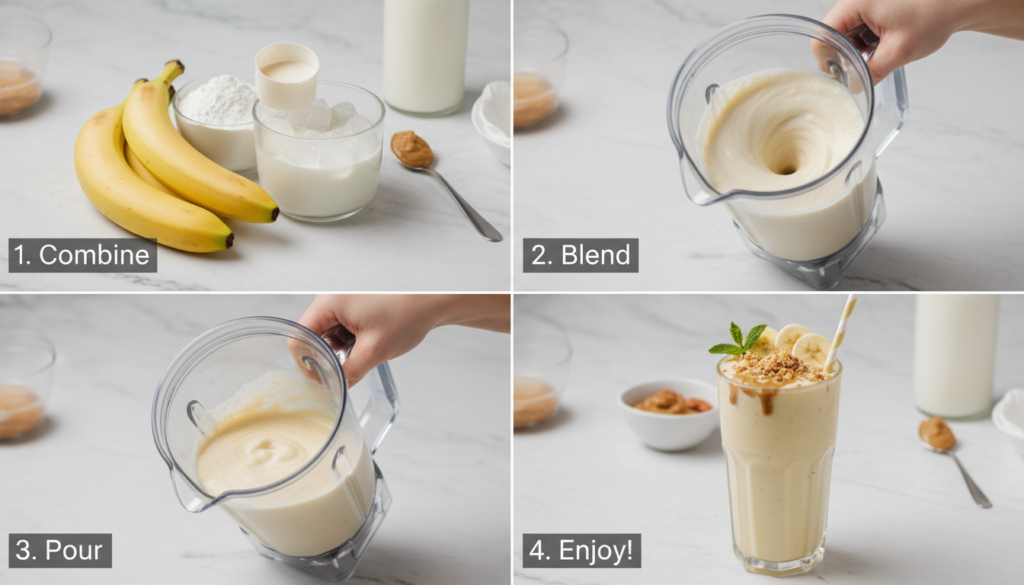 step by step process of making high protein banana smoothie