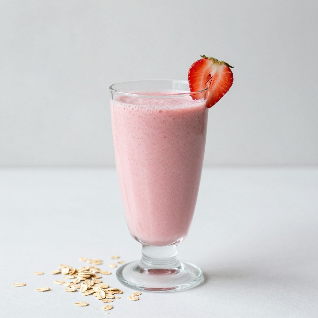 strawberry banana smoothie in tall glass