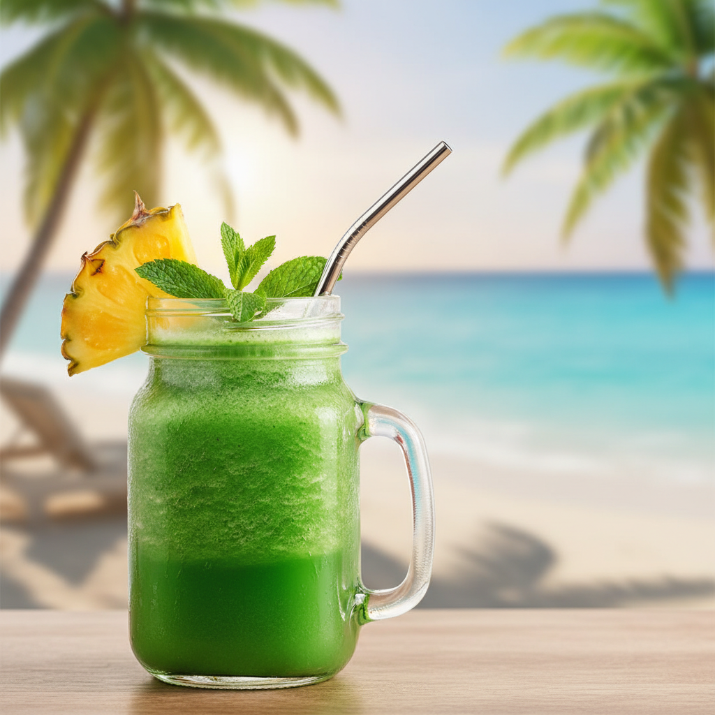 tropical green smoothie recipe for healthy glowing skin with pineapple