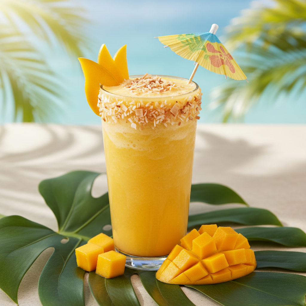 tropical mango protein smoothie with coconut