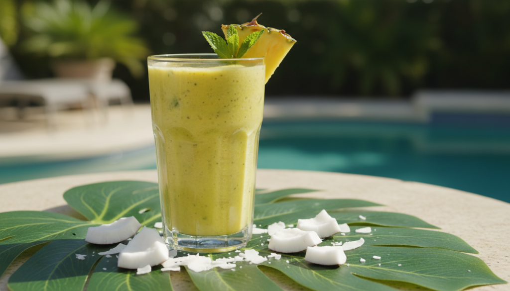 tropical pineapple smoothie with fresh mint garnish
