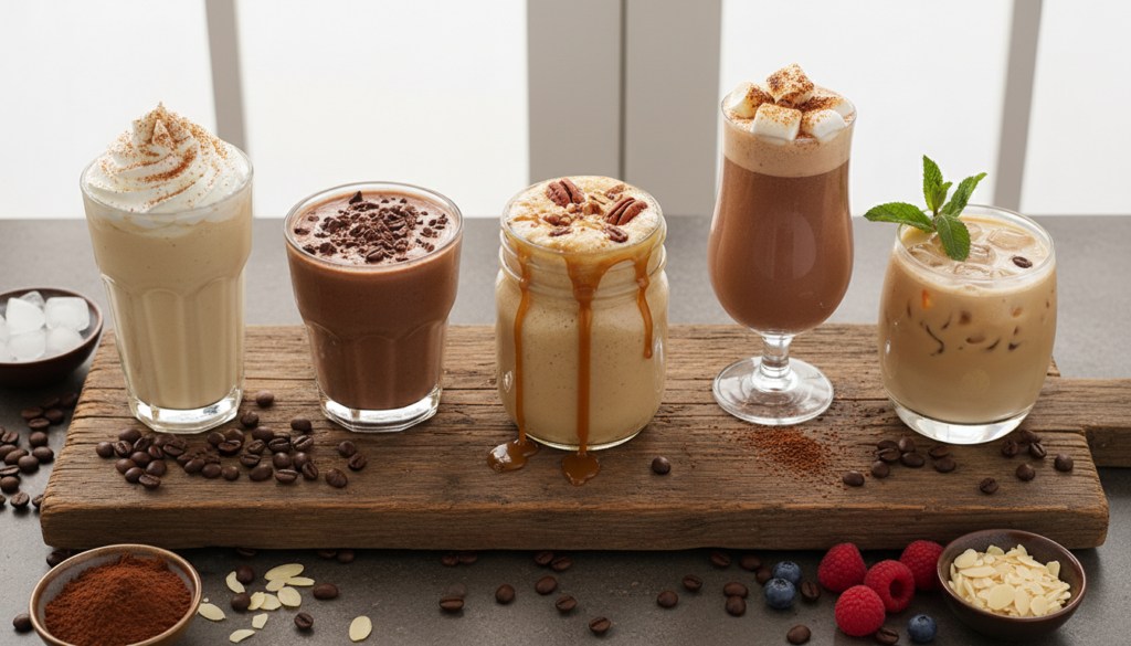variety of coffee protein smoothie recipes together