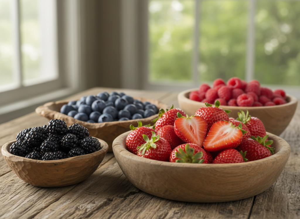 variety of fresh berries including blueberries and strawberries