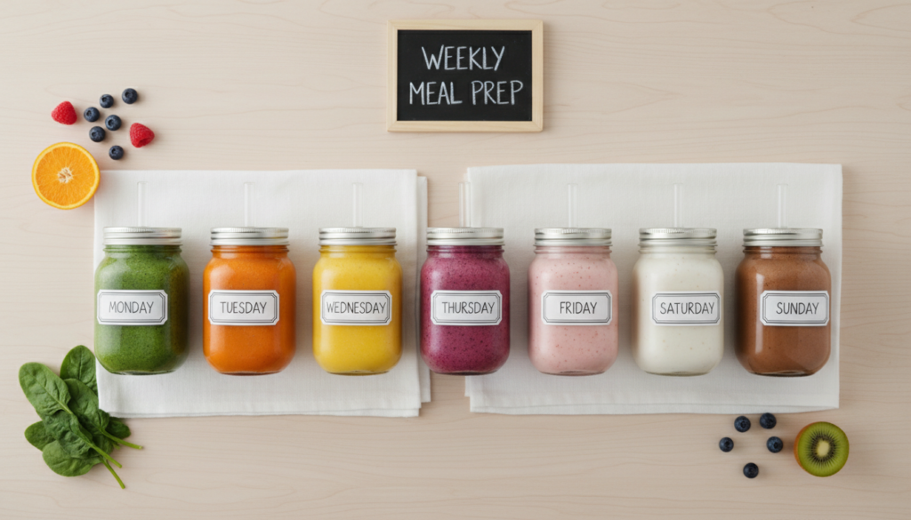 week's worth of smoothies meal prep display