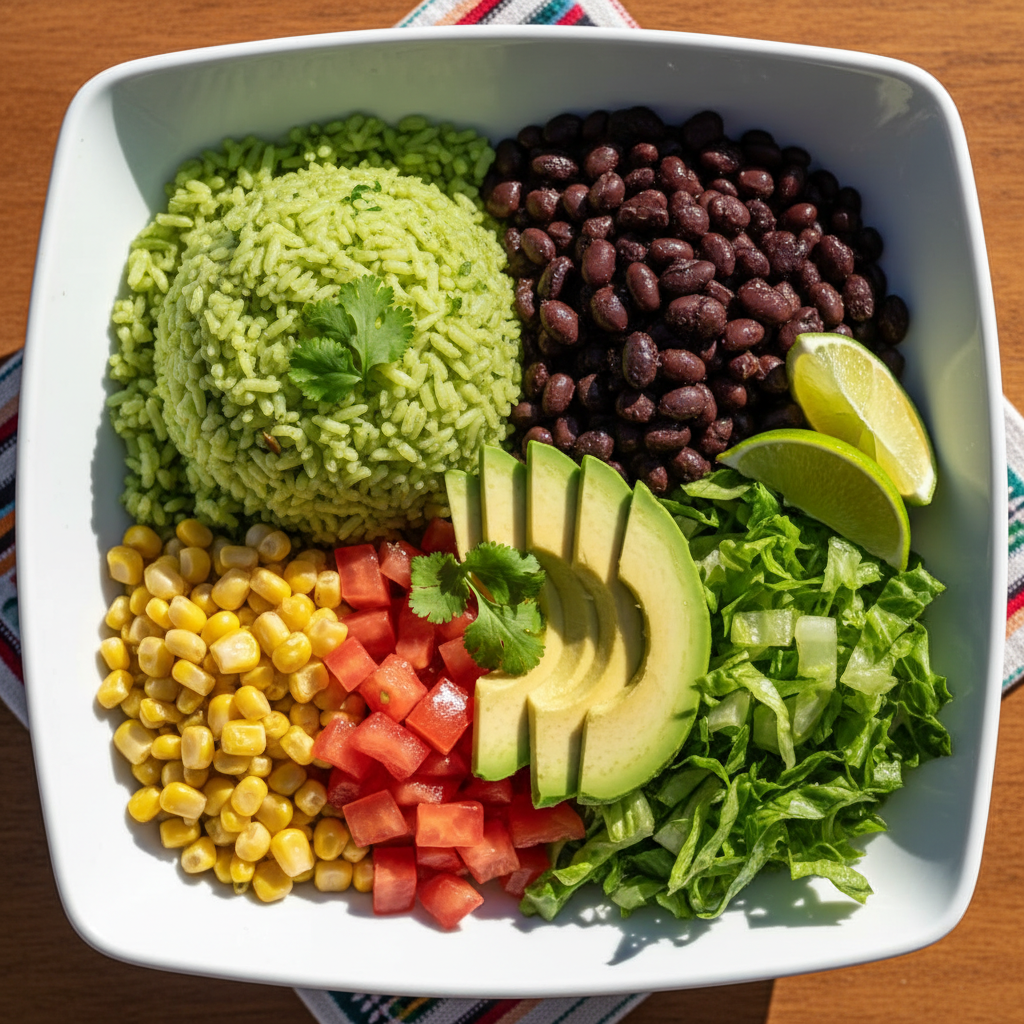 burrito bowl with rice beans and toppings burrito bowl with rice beans and toppings