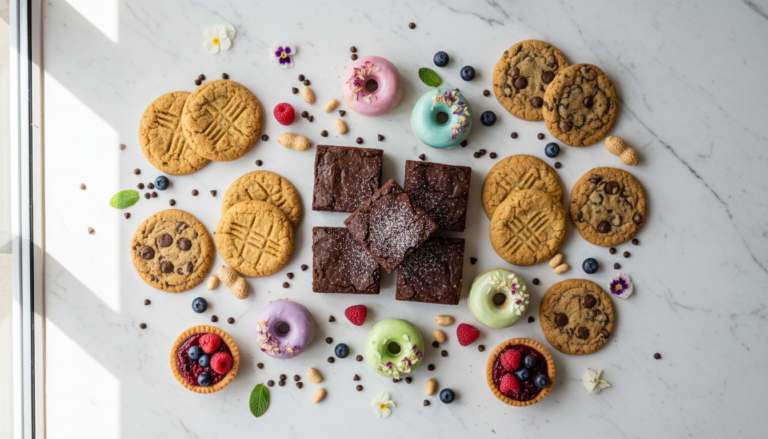 easy vegan dessert spread with chocolate treats and peanut butter cookies