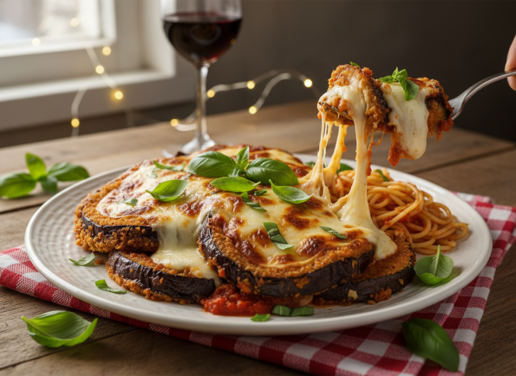eggplant parmesan with layers of sauce and cheese eggplant parmesan with layers of sauce and cheese