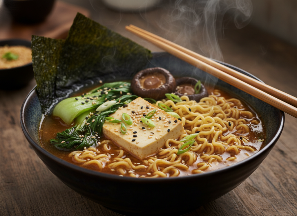 instant ramen upgraded with vegetables and tofu instant ramen upgraded with vegetables and tofu