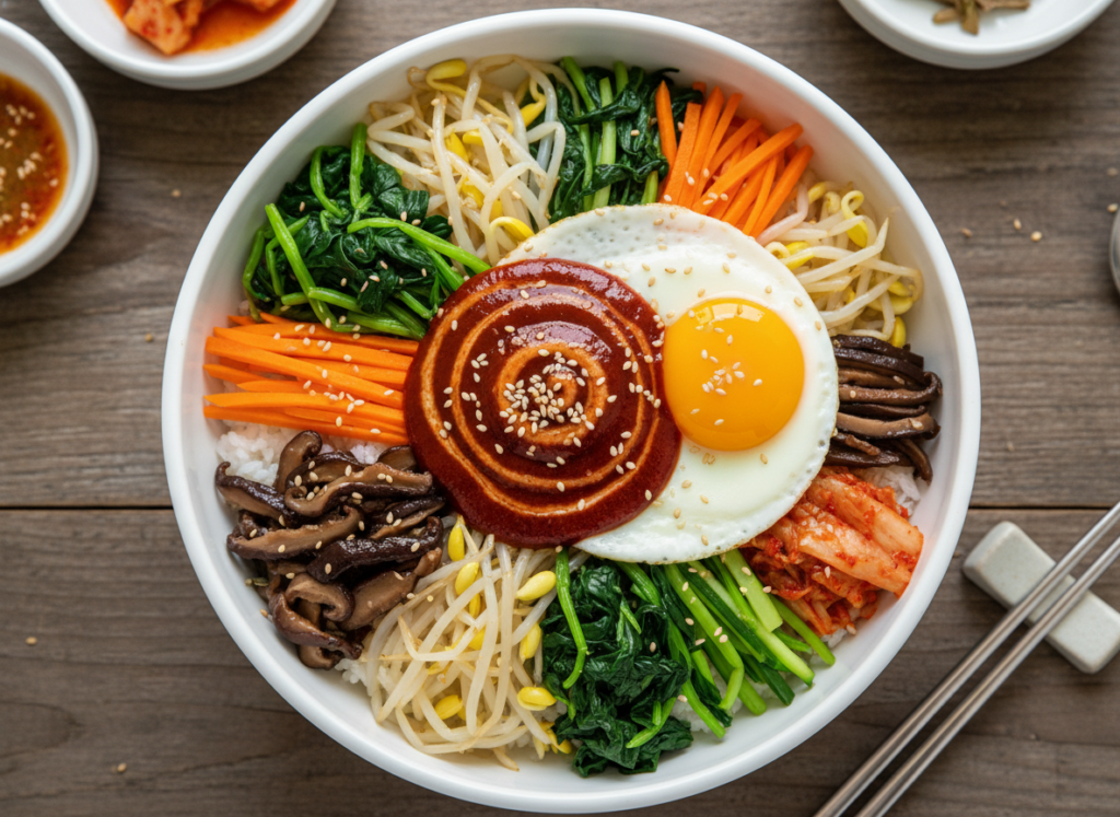korean bibimbap bowl with vegetables and gochujang korean bibimbap bowl with vegetables and gochujang