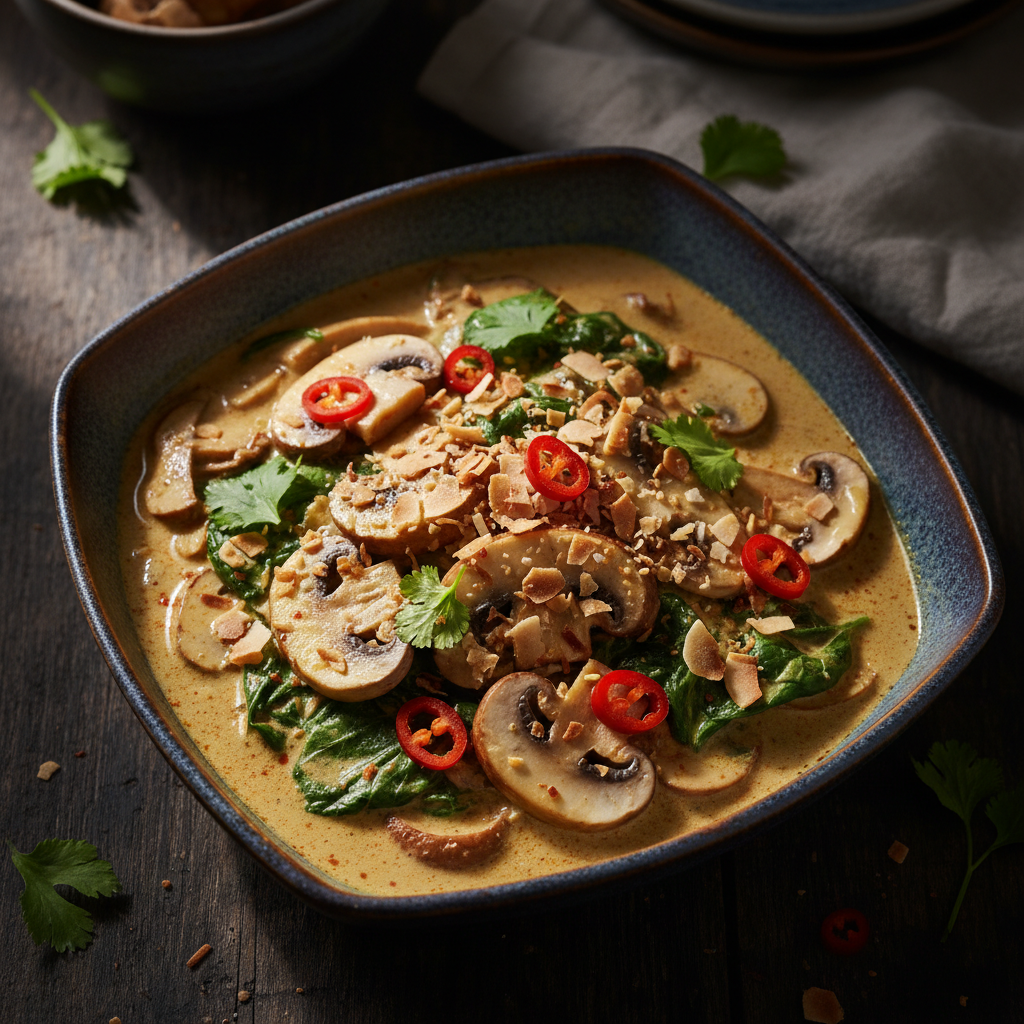mushroom and spinach curry with coconut milk mushroom and spinach curry with coconut milk
