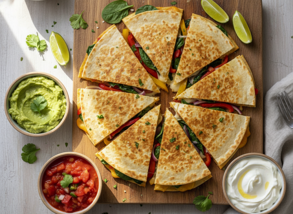 quick veggie quesadilla cut in triangles quick veggie quesadilla cut in triangles
