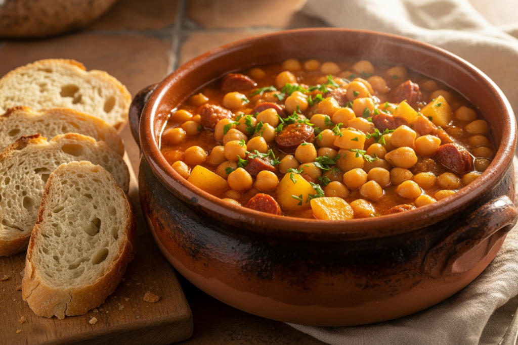 rustic Spanish chickpea stew with paprika and potatoes