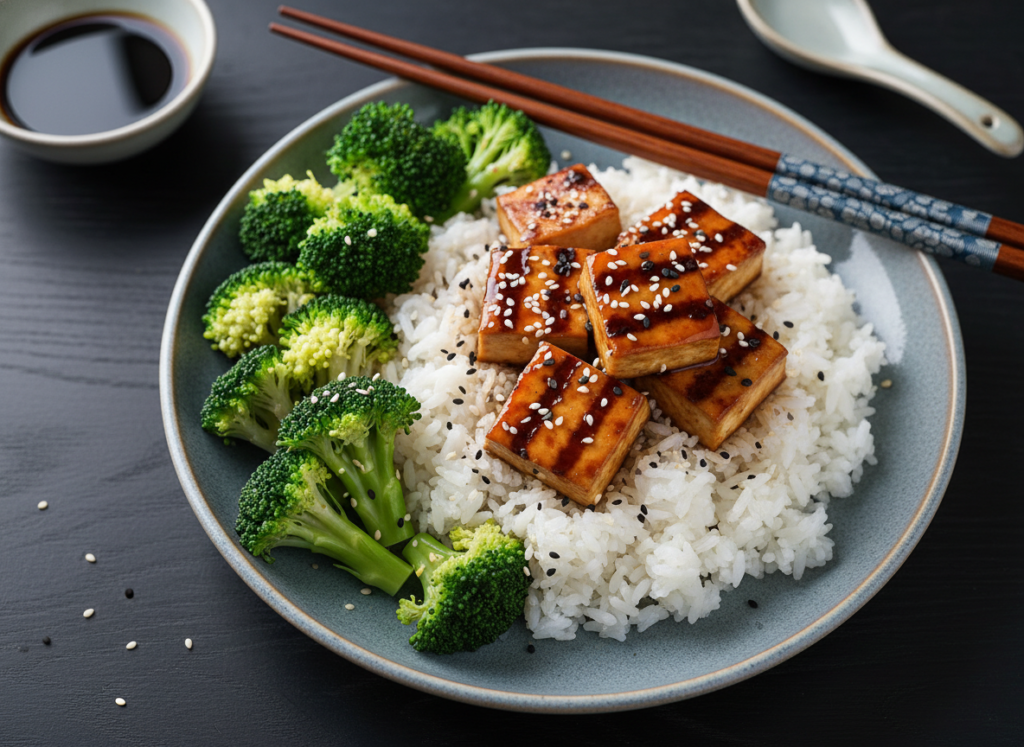 teriyaki glazed tofu with broccoli and rice teriyaki glazed tofu with broccoli and rice