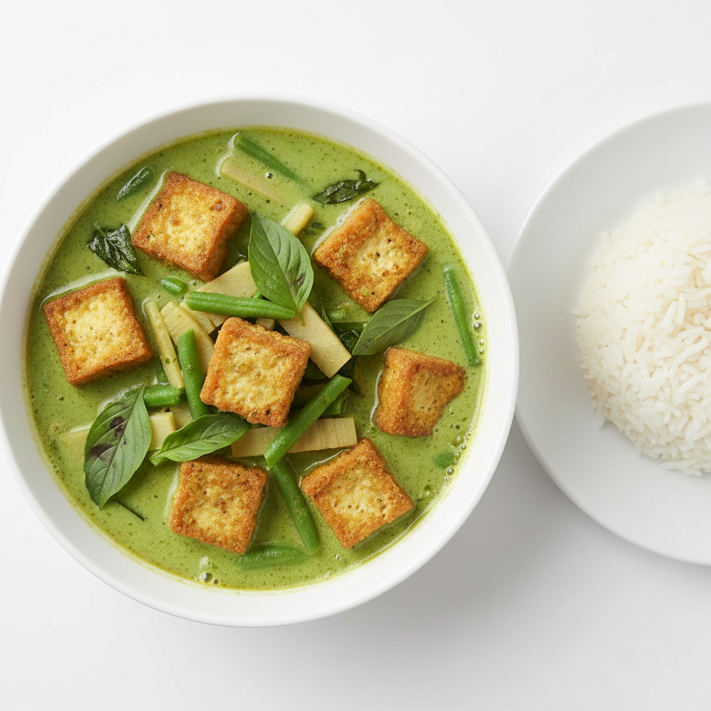thai green curry with tofu and vegetables thai green curry with tofu and vegetables