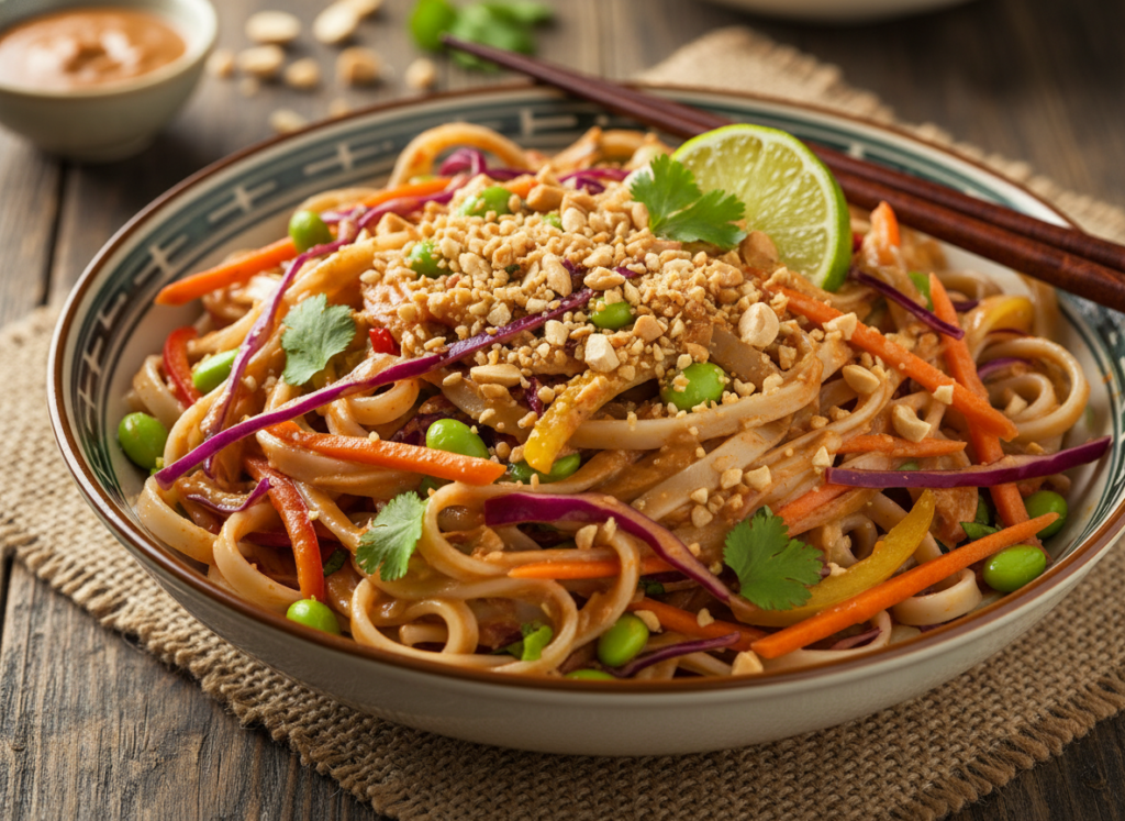 thai peanut noodle salad with vegetables thai peanut noodle salad with vegetables