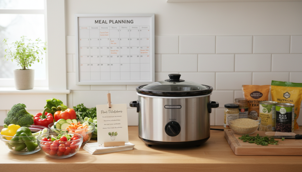 vegan meal planning with slow cooker recipes and fresh ingredients