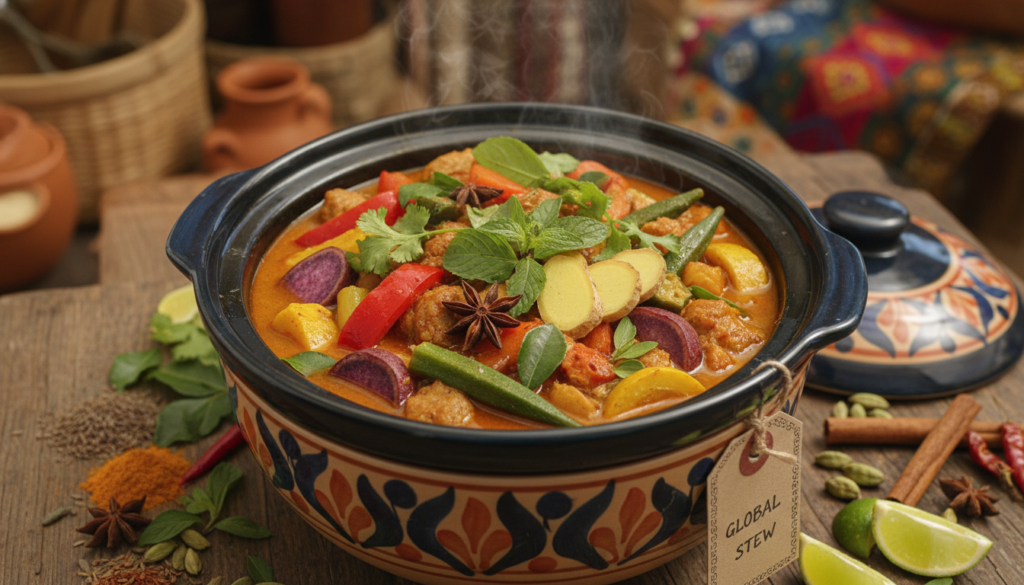 vegan slow cooker recipe with international spices and ingredients