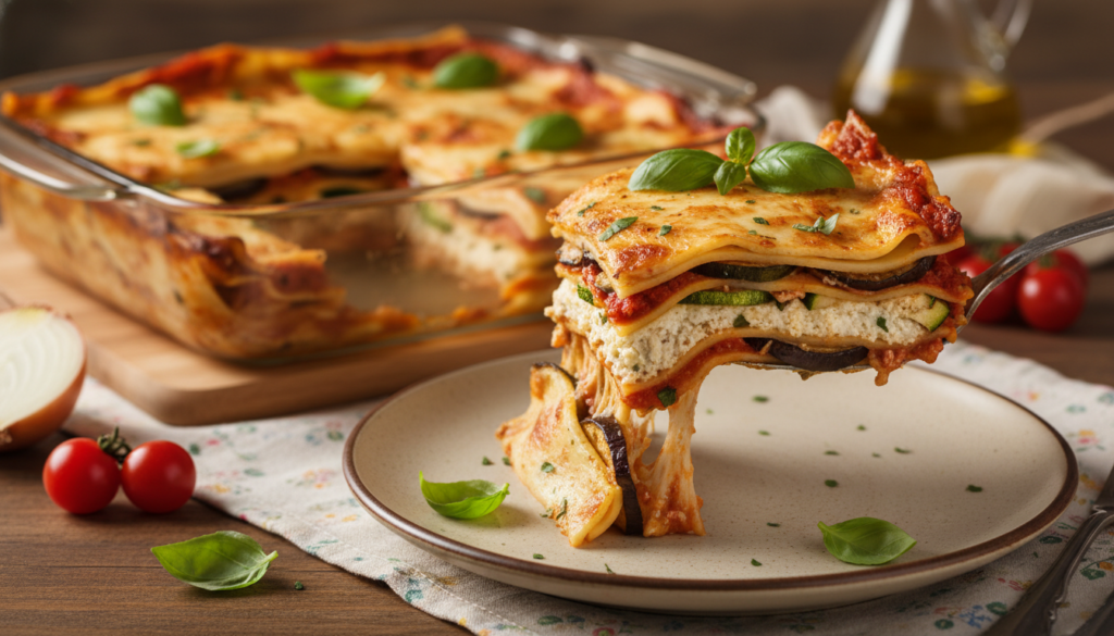 vegetable lasagna with layers visible from the side vegetable lasagna with layers visible from the side