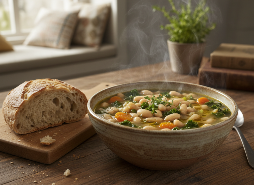 white bean and vegetable soup in a rustic bowl white bean and vegetable soup in a rustic bowl