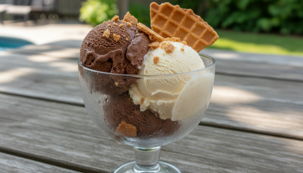 Bolas de helado keto en copa de vidrio