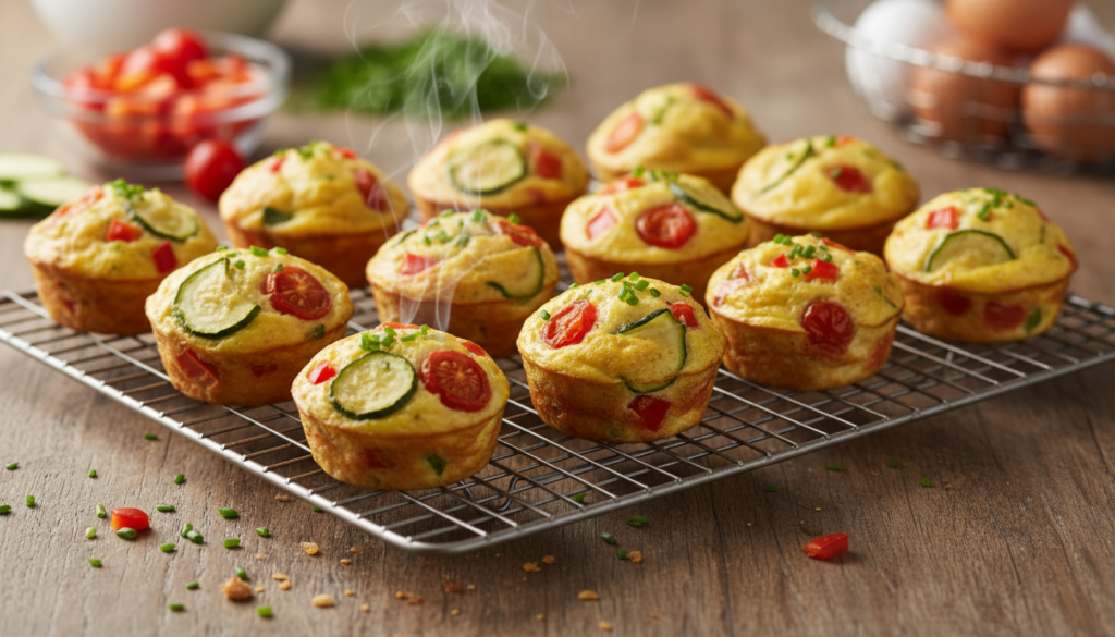 Breakfast egg muffins with vegetables on a cooling rack