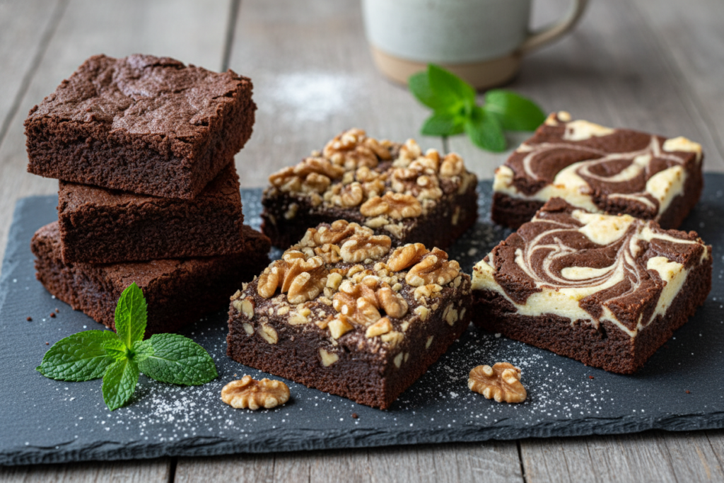 Brownies keto con diferentes coberturas y variaciones