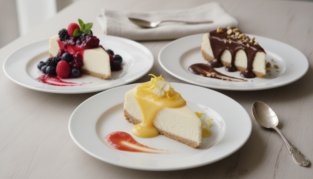 Cheesecake keto con diferentes coberturas de sabores