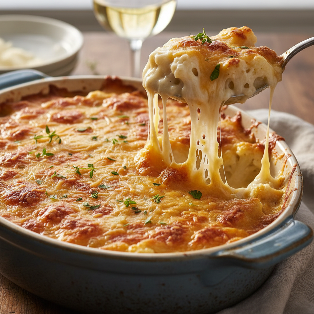 Cheesy cauliflower gratin with golden top