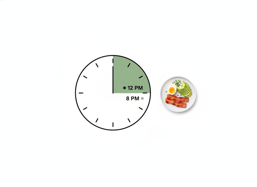 Clock showing meal timing window for intermittent fasting