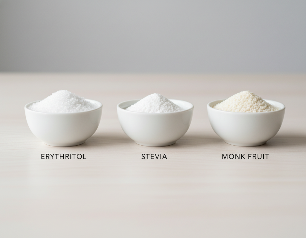 Edulcorantes keto naturales: eritritol, stevia y monk fruit