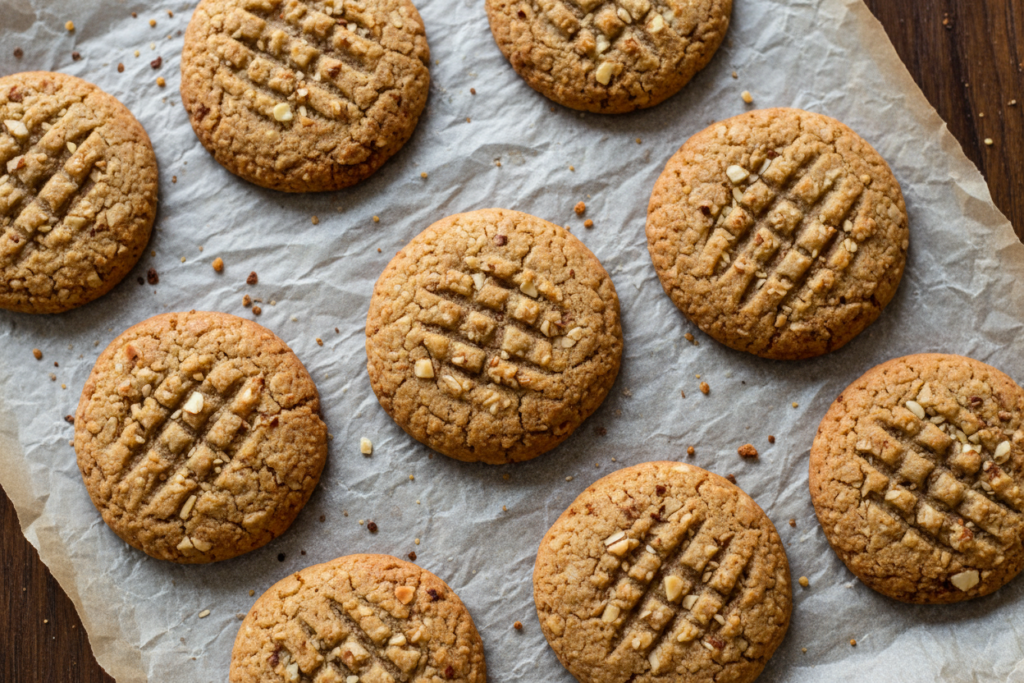 Galletas de mantequilla de almendra con patrón de tenedor
