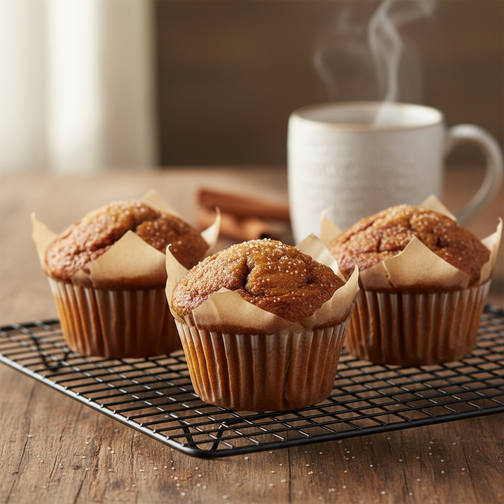 Golden keto cinnamon muffins with cinnamon swirl topping