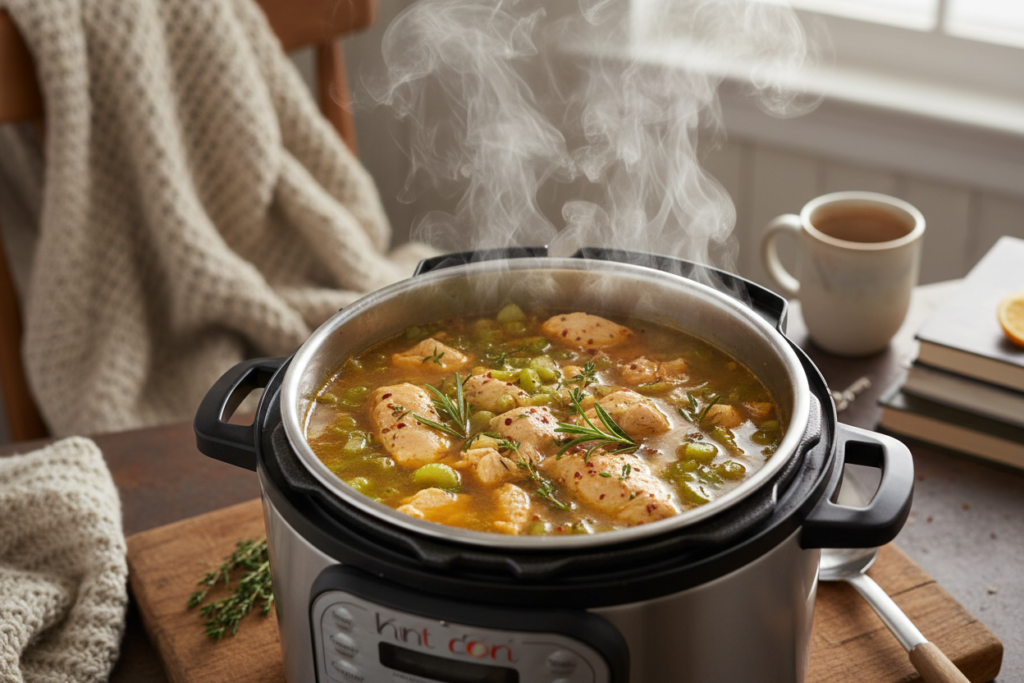 Keto chicken soup in an instant pot with vegetables