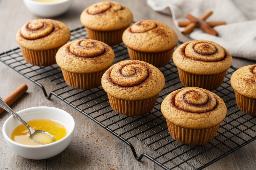 Keto cinnamon muffins on a cooling rack