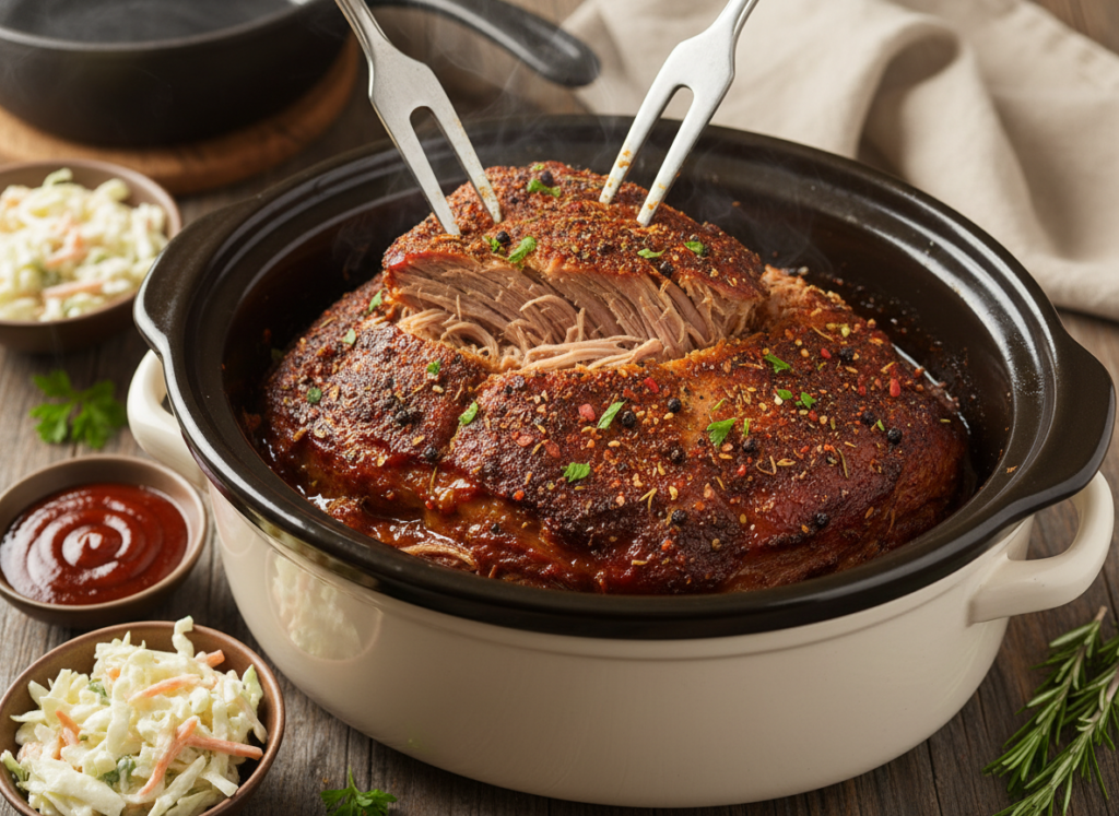 Keto pulled pork in slow cooker with spices