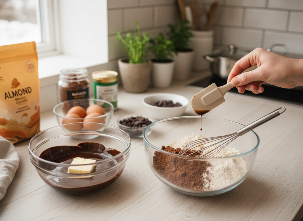 Proceso de preparación de brownies keto paso a paso