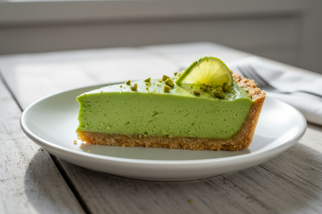 Tarta de aguacate y limón keto cortada