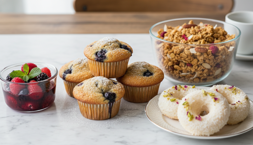 assortment of keto sweet breakfast items