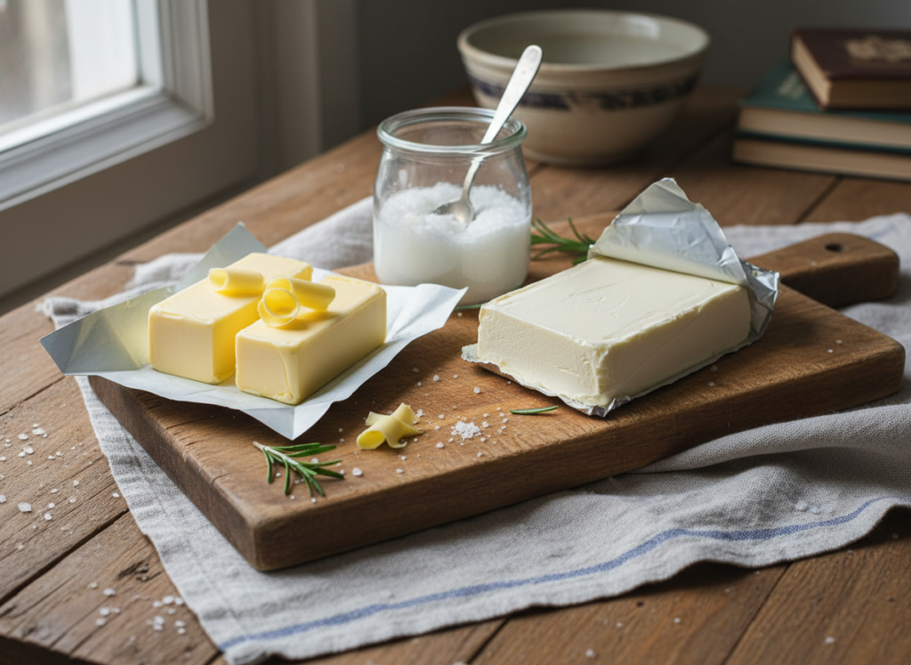 butter, coconut oil, and cream cheese for keto baking