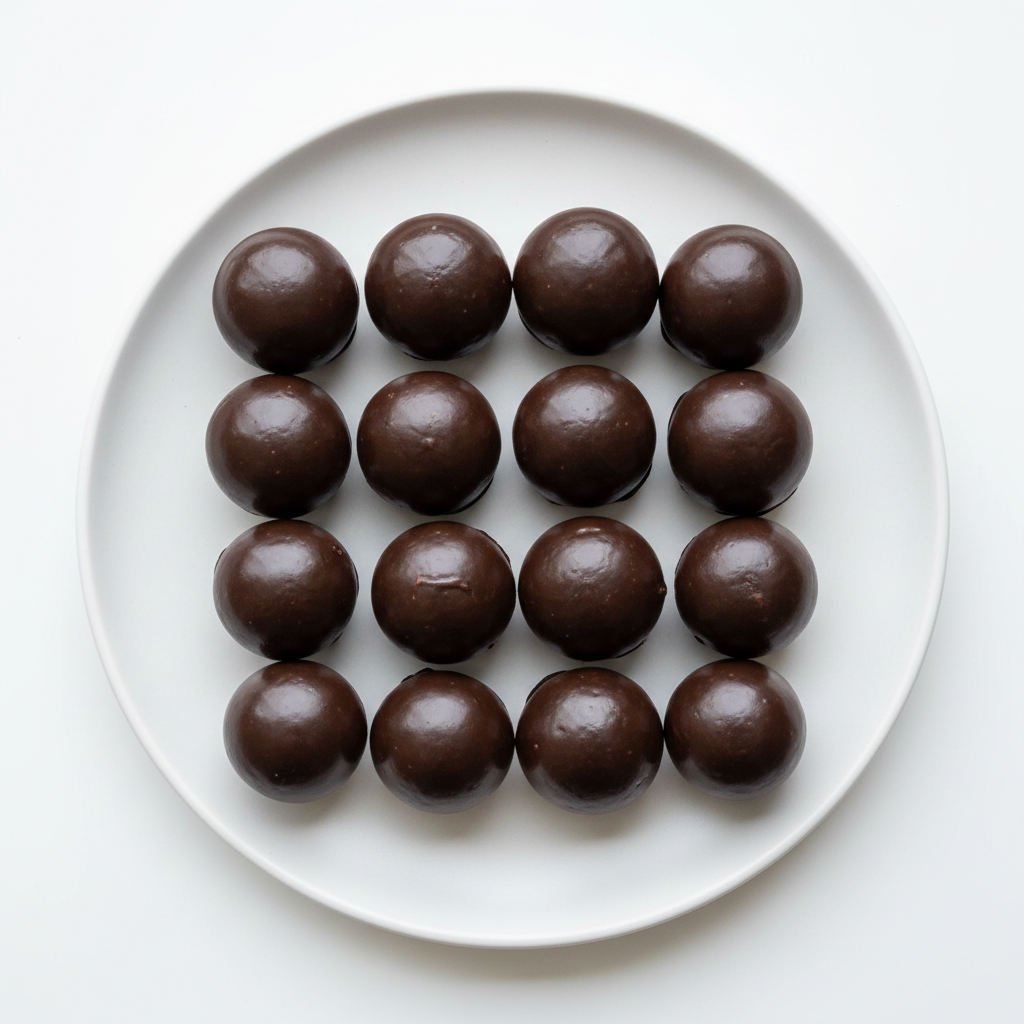 chocolate peanut butter fat bombs on white plate