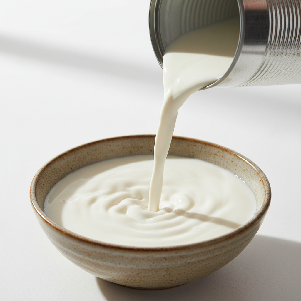 coconut milk being poured into bowl