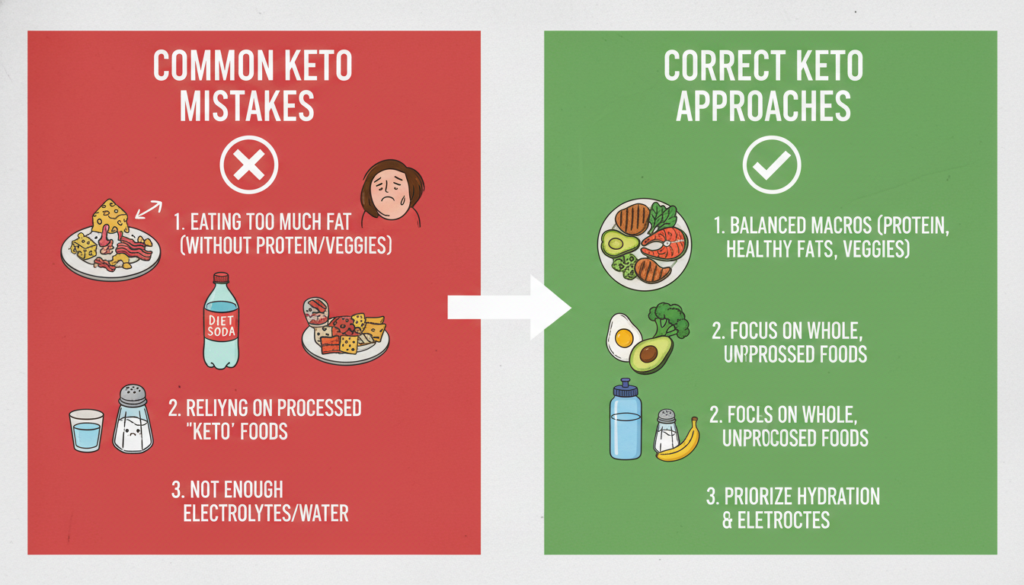 comparison of keto mistakes versus correct approaches